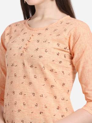 Peach printed cotton long-kurtis 4