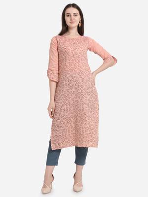 Pink printed cotton long-kurtis 1