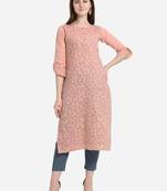 Pink printed cotton long-kurtis