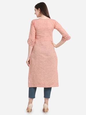 Pink printed cotton long-kurtis 2