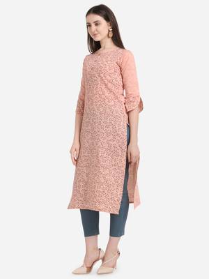 Pink printed cotton long-kurtis 3