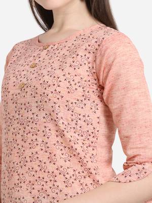 Pink printed cotton long-kurtis 4