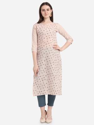 Off white printed cotton long-kurtis 1
