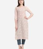 Off white printed cotton long-kurtis