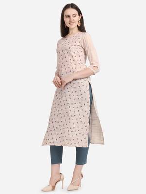 Off white printed cotton long-kurtis 3