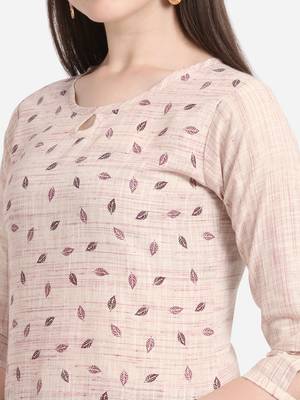 Off white printed cotton long-kurtis 4