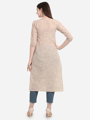 Beige printed cotton long-kurtis 2