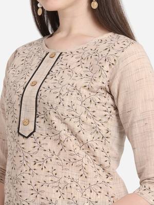 Beige printed cotton long-kurtis 4
