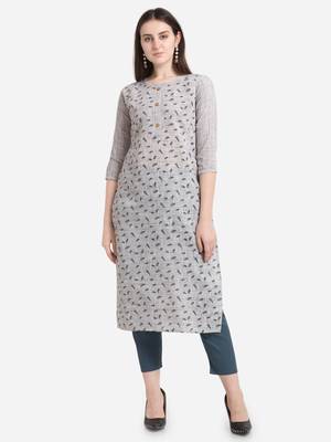 Grey printed cotton long-kurtis 1