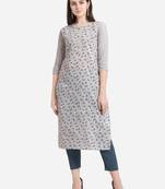 Grey printed cotton long-kurtis