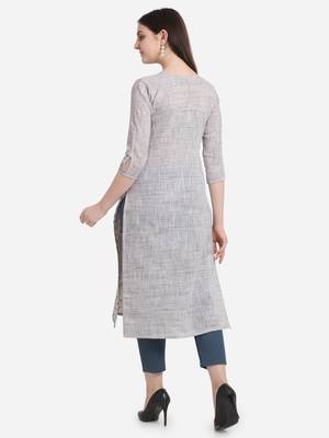 Grey printed cotton long-kurtis 2