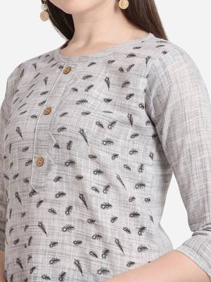 Grey printed cotton long-kurtis 4