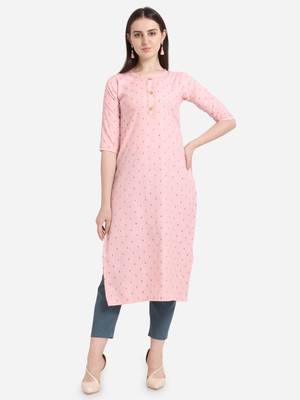 Pink printed cotton long-kurtis 1
