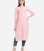 Pink printed cotton long-kurtis