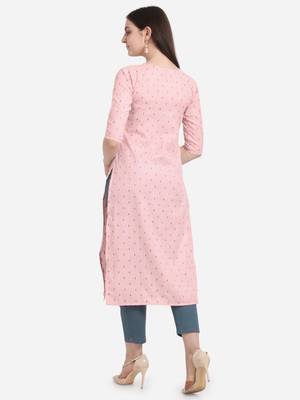 Pink printed cotton long-kurtis 2