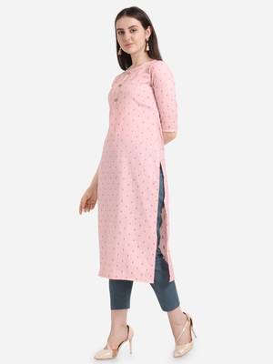 Pink printed cotton long-kurtis 3
