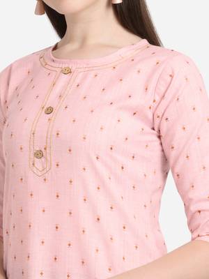 Pink printed cotton long-kurtis 4