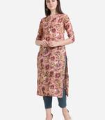 Pink printed cotton long-kurtis