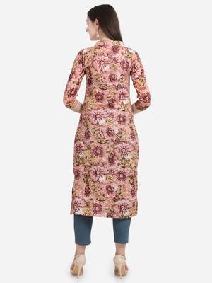 Pink printed cotton long-kurtis 2