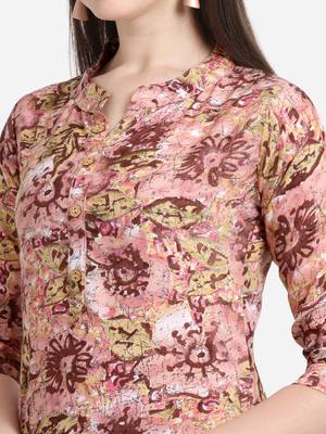 Pink printed cotton long-kurtis 4