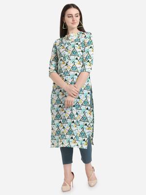 Blue printed cotton long-kurtis 1