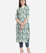 Blue printed cotton long-kurtis