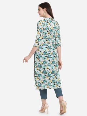 Blue printed cotton long-kurtis 2