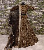 Black Embroidered Art Silk Semi Stitched Lehenga