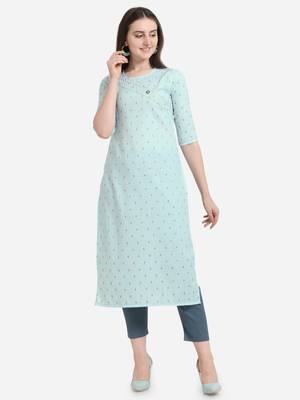 Blue printed cotton long-kurtis 1
