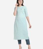 Blue printed cotton long-kurtis