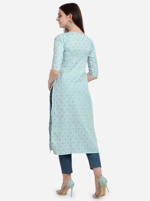 Blue printed cotton long-kurtis 2