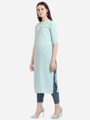 Blue printed cotton long-kurtis 3