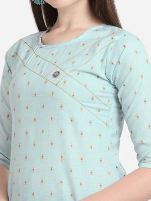 Blue printed cotton long-kurtis 4