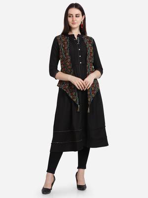 Black embroidered viscose kurtas-and-kurtis 1