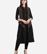Black embroidered viscose kurtas-and-kurtis