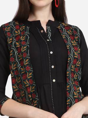 Black embroidered viscose kurtas-and-kurtis 4