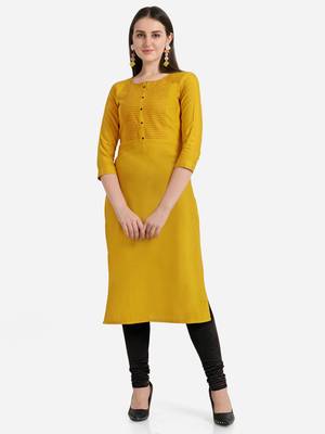 Mustard embroidered viscose kurtas-and-kurtis 1