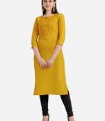 Mustard embroidered viscose kurtas-and-kurtis