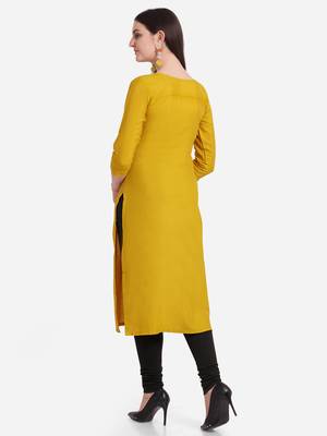 Mustard embroidered viscose kurtas-and-kurtis 2
