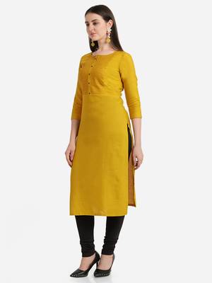 Mustard embroidered viscose kurtas-and-kurtis 3