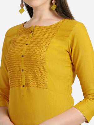 Mustard embroidered viscose kurtas-and-kurtis 4