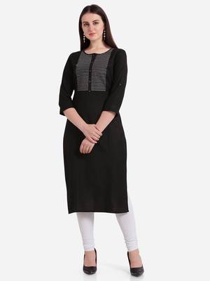 Black embroidered viscose kurtas-and-kurtis 1