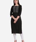 Black embroidered viscose kurtas-and-kurtis