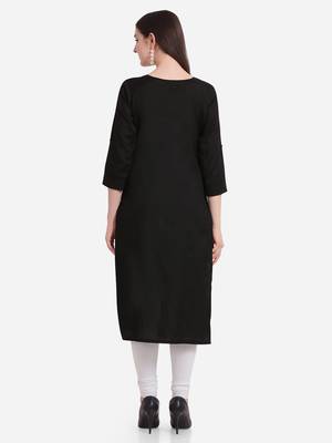 Black embroidered viscose kurtas-and-kurtis 2