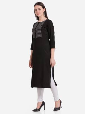 Black embroidered viscose kurtas-and-kurtis 3
