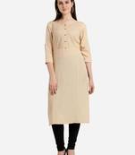 Cream embroidered viscose kurtas-and-kurtis