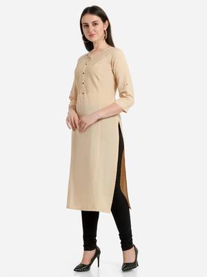 Cream embroidered viscose kurtas-and-kurtis 3