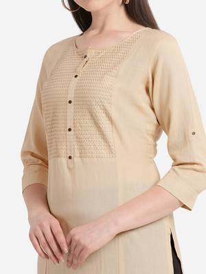 Cream embroidered viscose kurtas-and-kurtis 4