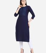 Blue embroidered viscose kurtas-and-kurtis