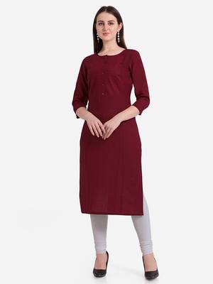 Maroon embroidered viscose kurtas-and-kurtis 1